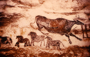 A Lascaux cave painting of a cow jumping over Shetland ponies - a popular spectator sport