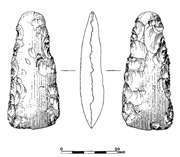 Drawing of a polished flint axe found in a ring-ditch at Ebbsfleet