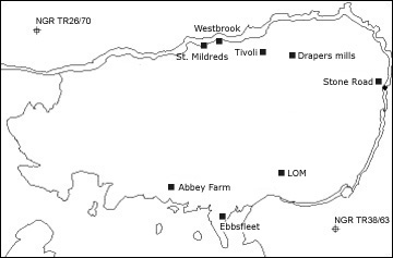 Location map of Roman buildings on the Isle of Thanet